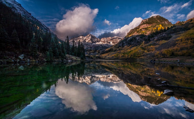 First Light Maroon Bells  Colorful Fall Foliage