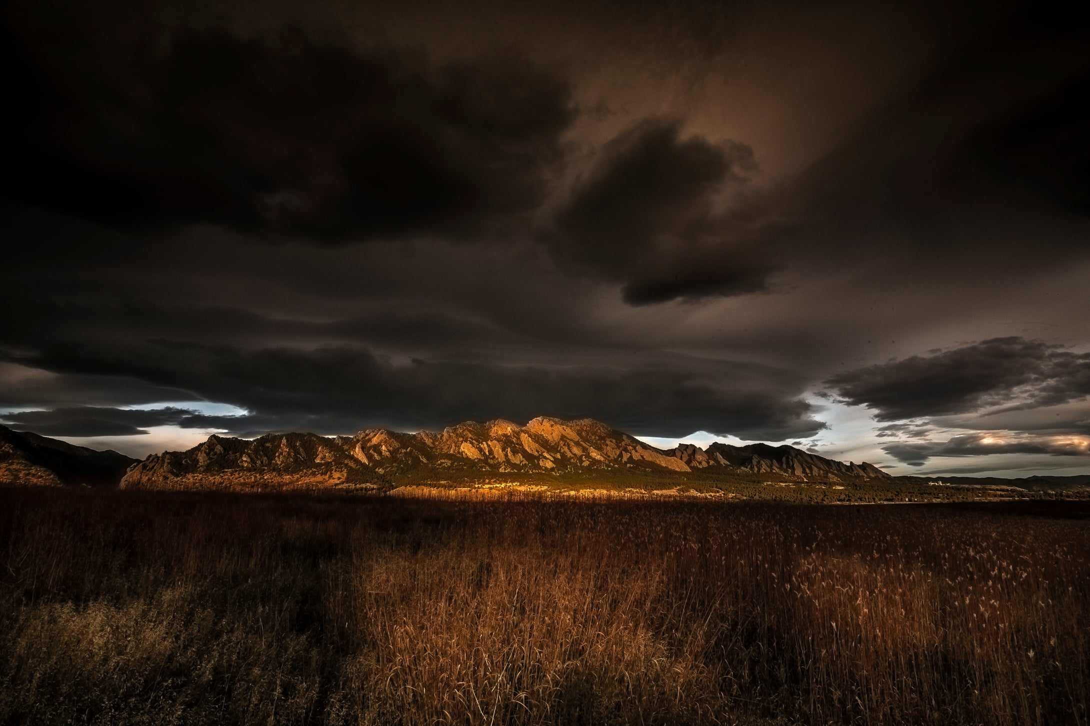 Boulder Flatirons  Stormy Spring Sunrise