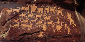 The Hunt Scene     Ancient Freemont Petroglyph Panel